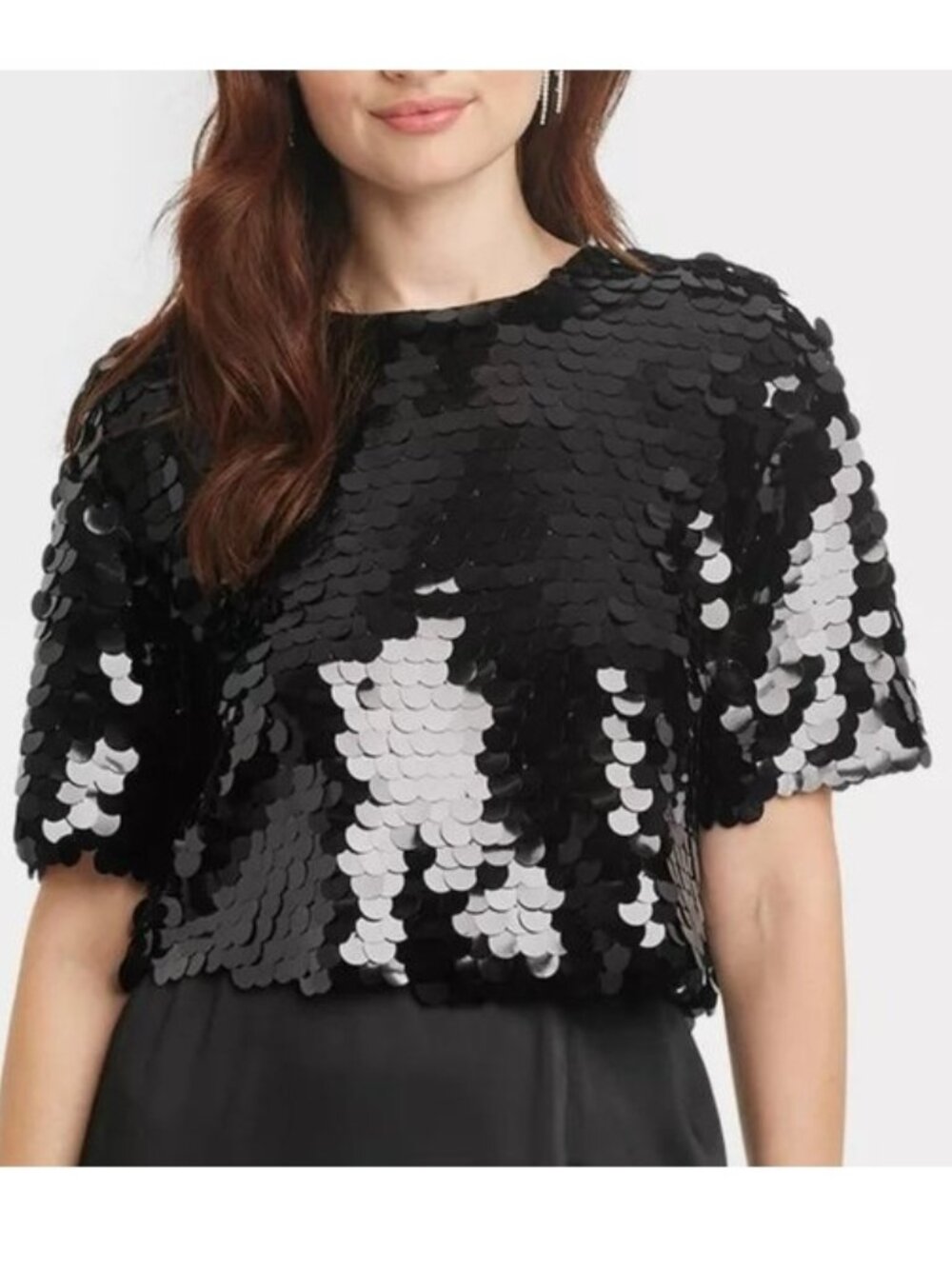 A New Day Black Sequin Short Sleeve Paillettes , XS